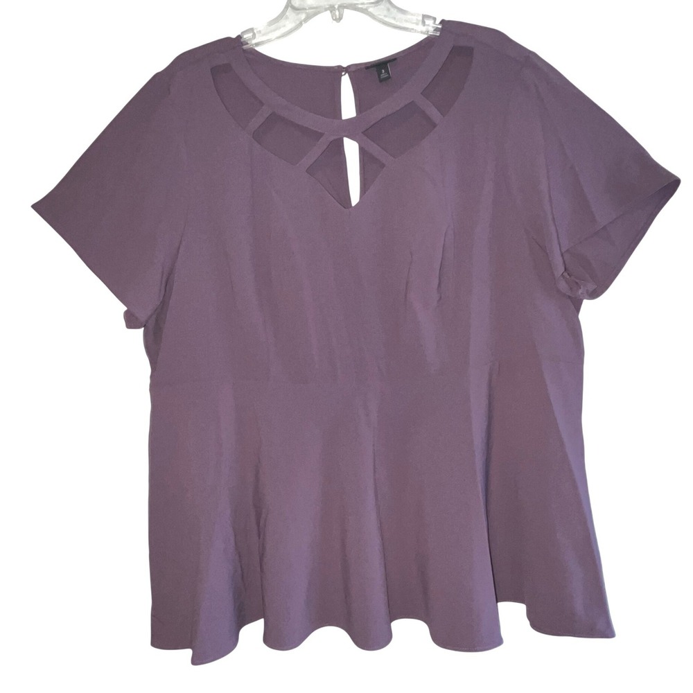Torrid Purple Georgette Peplum Top Lattice Cage Neck Cutout Blouse Plus Size 3X - Picture 2 of 12